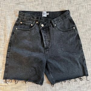 Princess Polly Black Denim Shorts with Asymmetrical waistband